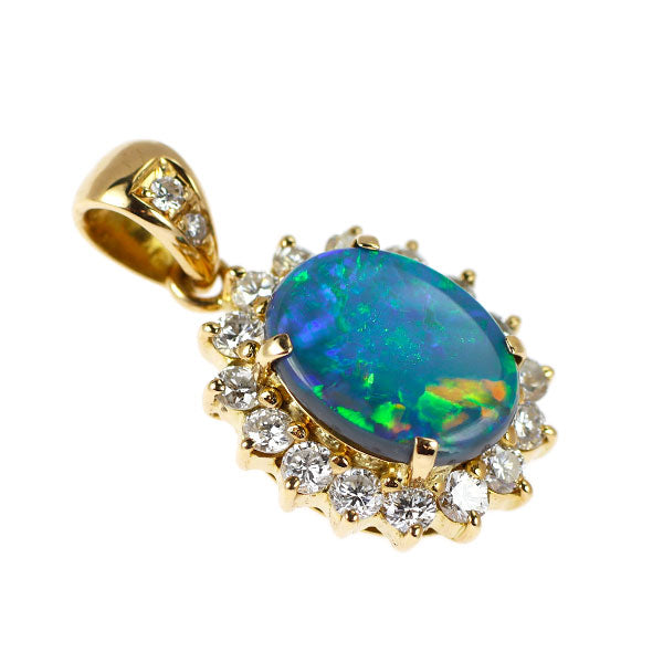 田崎真珠 K18YG ブラックオパール ダイヤモンド ペンダントトップ 1.252ct D0.69ct