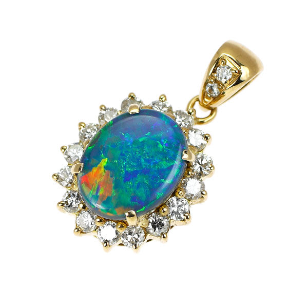 田崎真珠 K18YG ブラックオパール ダイヤモンド ペンダントトップ 1.252ct D0.69ct