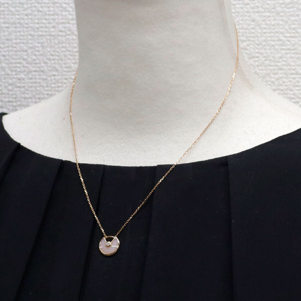 カルティエ K18PG ピンクオパール ダイヤモンド ペンダントネックレス アミュレットXS