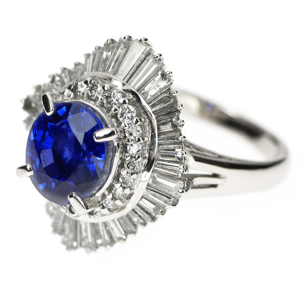 Pt900 スリランカ産非加熱サファイア ダイヤモンド リング 4.73ct D1.88ct