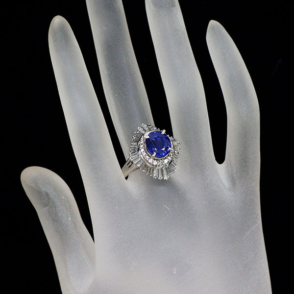Pt900 スリランカ産非加熱サファイア ダイヤモンド リング 4.73ct D1.88ct