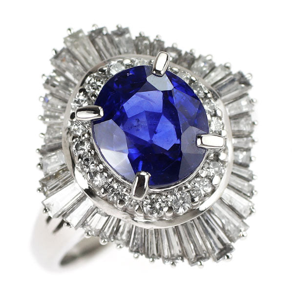 Pt900 スリランカ産非加熱サファイア ダイヤモンド リング 4.73ct D1.88ct
