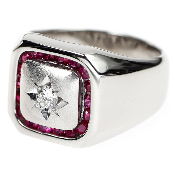 Pt900 ダイヤモンド ルビー リング 0.133ct E SI2 VG R0.65ct 印台