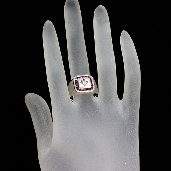 Pt900 ダイヤモンド ルビー リング 0.133ct E SI2 VG R0.65ct 印台