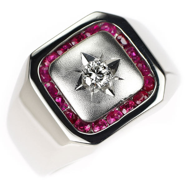 Pt900 ダイヤモンド ルビー リング 0.133ct E SI2 VG R0.65ct 印台