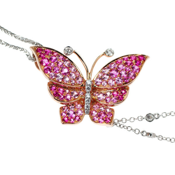 K18YG/WG/PG ピンク/イエローサファイア ダイヤモンド ペンダントネックレス CS1.83ct D0.34ct 蝶