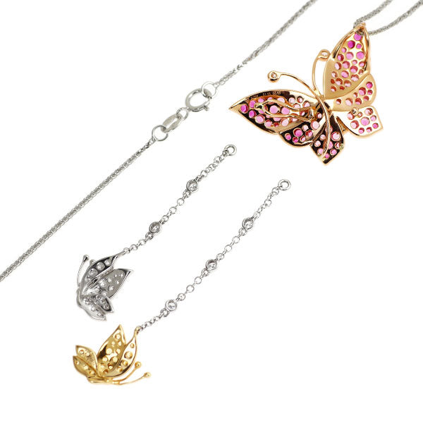 K18YG/WG/PG ピンク/イエローサファイア ダイヤモンド ペンダントネックレス CS1.83ct D0.34ct 蝶