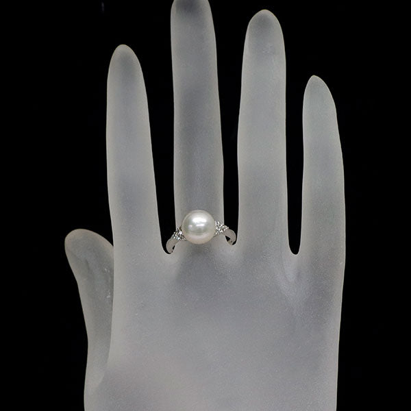 Pt900 アコヤ 真珠 ダイヤモンド リング 径約9.2mm D0.15ct