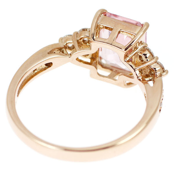 K18PG エメラルドカット モルガナイト ダイヤモンド リング 1.66ct D0.32ct
