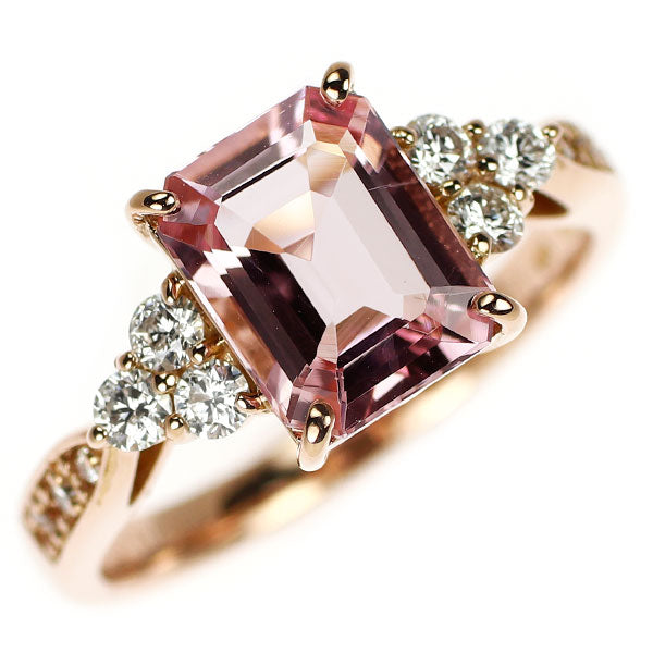 K18PG エメラルドカット モルガナイト ダイヤモンド リング 1.66ct D0.32ct