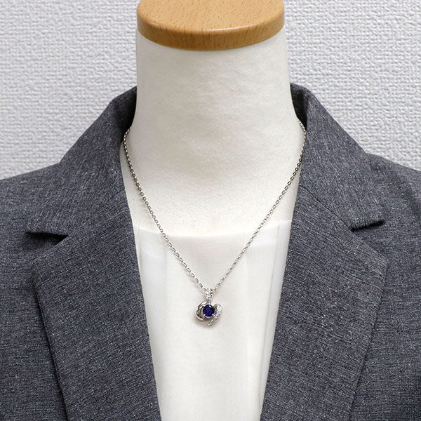 Pt900/ Pt850 サファイア ダイヤモンド ペンダントネックレス 1.85ct D0.13ct
