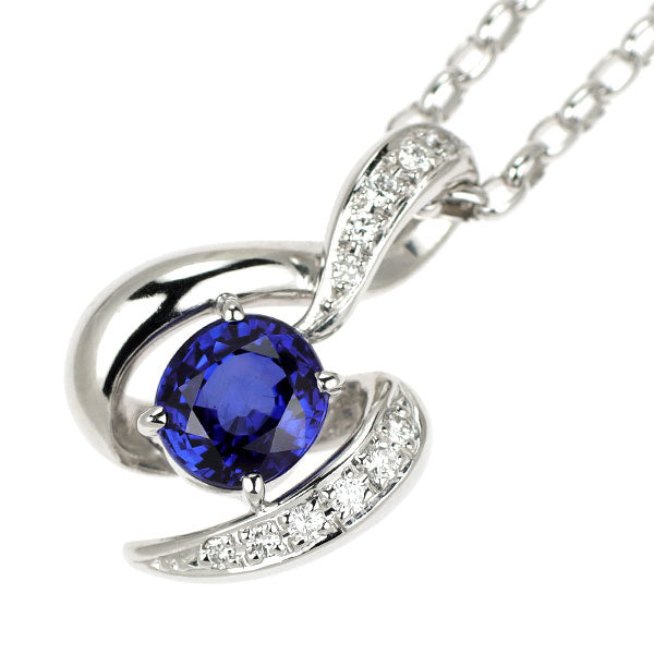 Pt900/ Pt850 サファイア ダイヤモンド ペンダントネックレス 1.85ct D0.13ct
