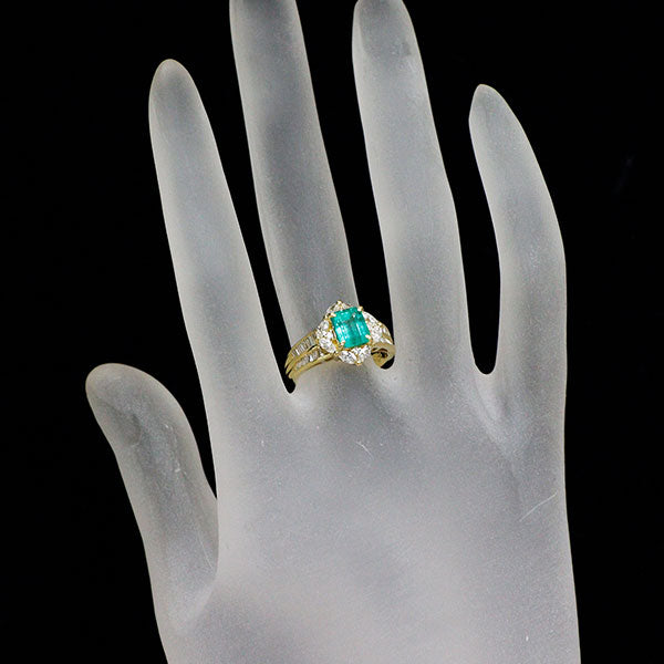 K18YG エメラルド ダイヤモンド リング 1.16ct D0.85ct