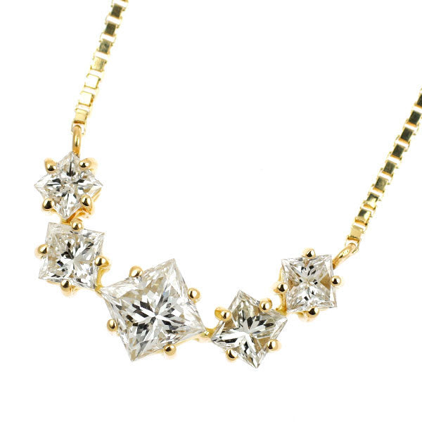 K18YG プリンセスカット ダイヤモンド ペンダントネックレス 1.02ct