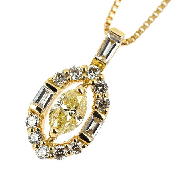 K18YG マーキスカット ダイヤモンド ペンダントネックレス 0.17ct D0