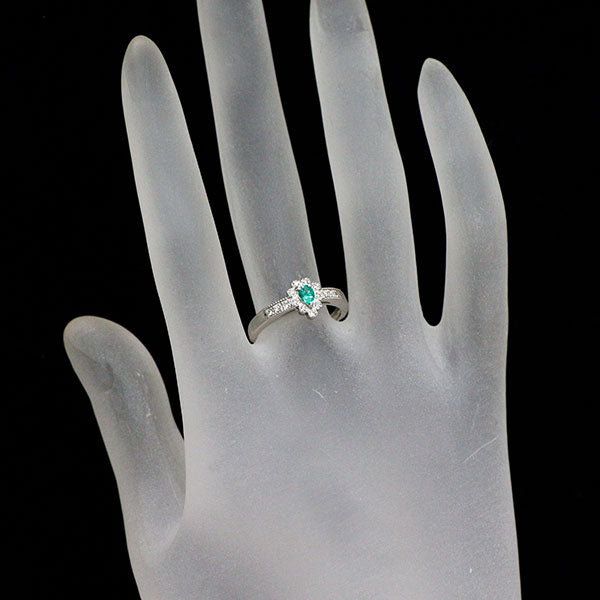 Pt900 ペアシェイプ エメラルド ダイヤモンド リング 0.14ct D0.08ct
