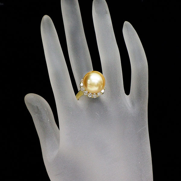 K18YG ゴールデンパール ダイヤモンド リング 径約14.8mm D1.38ct