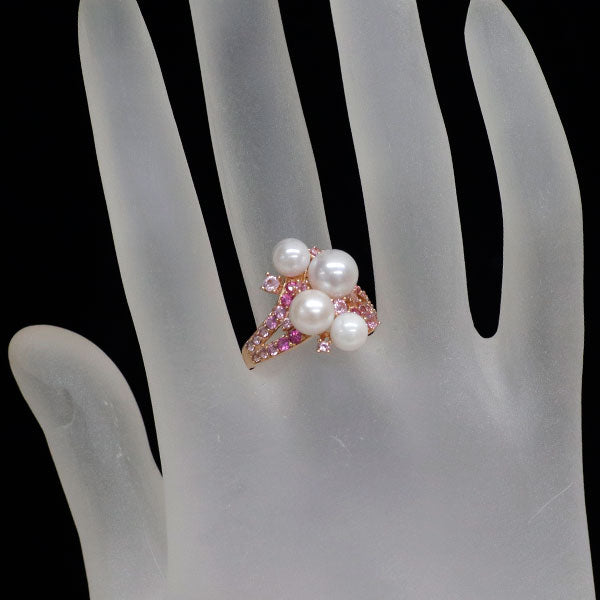 GSTV K18PG アコヤ 真珠/パール ピンクサファイア リング 径約 5.3-6.9mm S0.85ct
