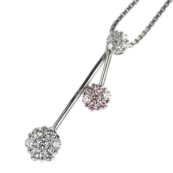 希少 Pt900/ Pt850 天然ピンクダイヤモンド ペンダントネックレス 0.16ct D0.35ct フラワー