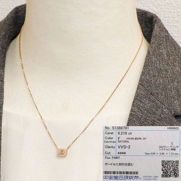 K18PG 正規レーザー刻印 アショカカットダイヤモンド ペンダントネックレス 0.219ct F VVS2 D0.09ct