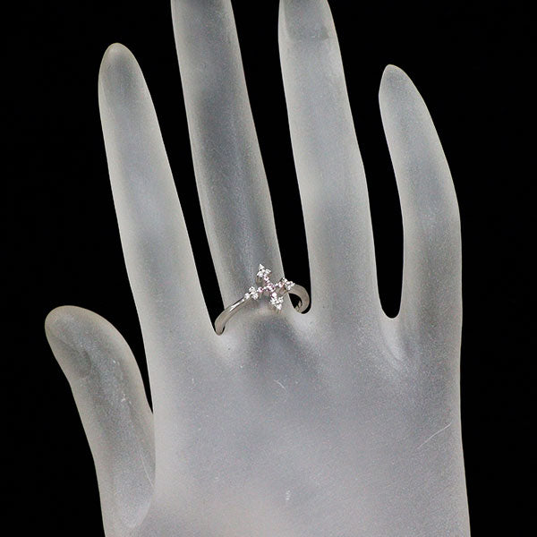 希少 K18WG 天然ピンク/カラーレス ダイヤモンド リング PD0.05ct D0.08ct クロス