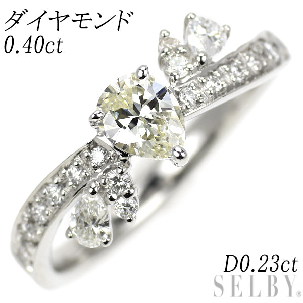 Pt900 ペアシェイプ ダイヤモンド リング 0.40ct D0.23ct