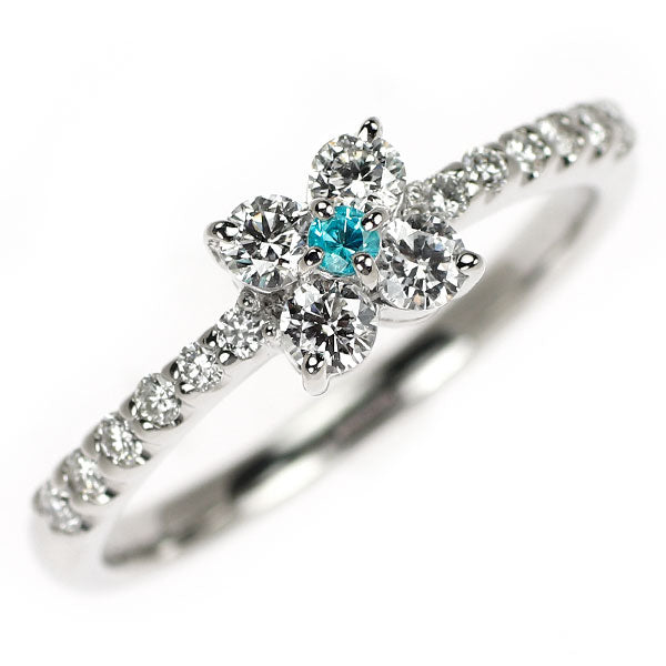 Pt900 パライバトルマリン ダイヤモンド リング 0.02ct D0.42ct フラワー