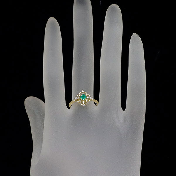 K18YG エメラルド ダイヤモンド リング 0.17ct D0.13ct