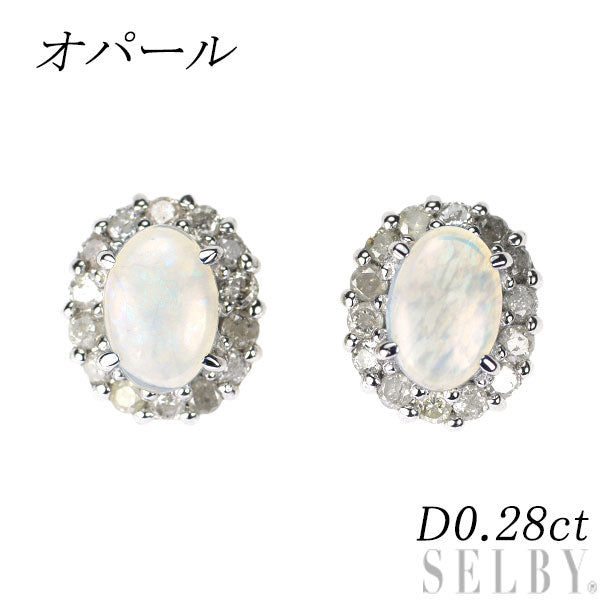K14WG オパール ダイヤモンド ピアス D0.28ct
