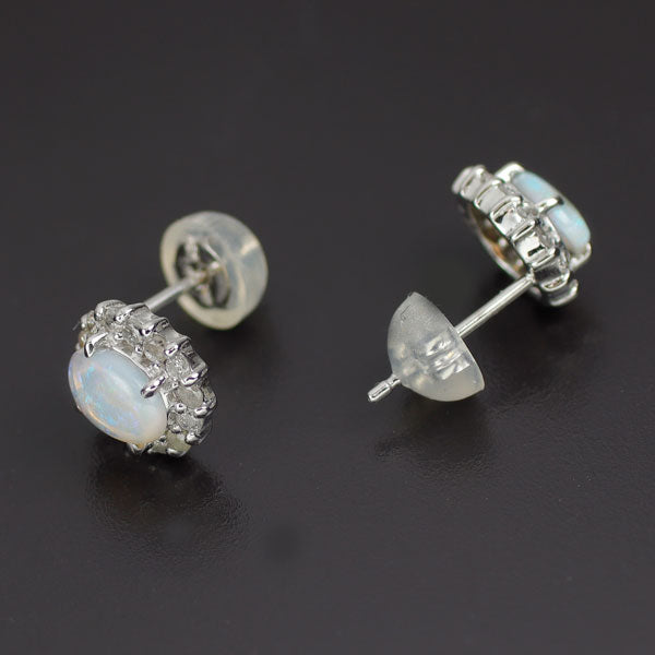 K14WG オパール ダイヤモンド ピアス D0.28ct