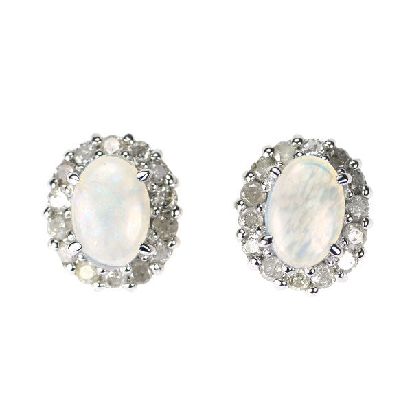 K14WG オパール ダイヤモンド ピアス D0.28ct