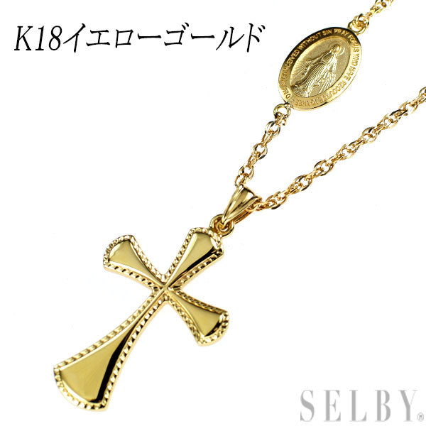 K18YG ペンダントネックレス クロス マリア メダイ