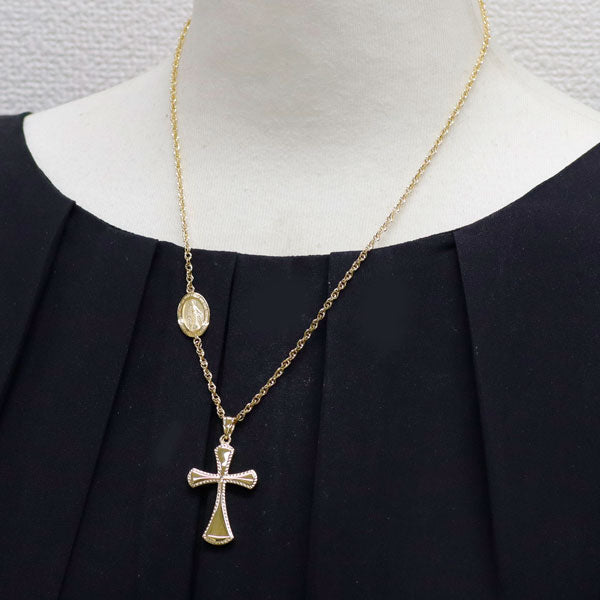 K18YG ペンダントネックレス クロス マリア メダイ