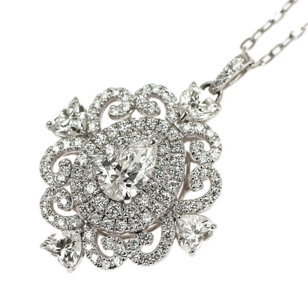 Pt900/ Pt850 ペアシェイプ ダイヤモンド ペンダントネックレス 0.523ct D1.25ct