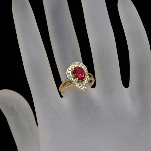 クレサンベール/京セラ K18YG 再結晶 ルビー ダイヤモンド リング 1.67ct D0.39ct