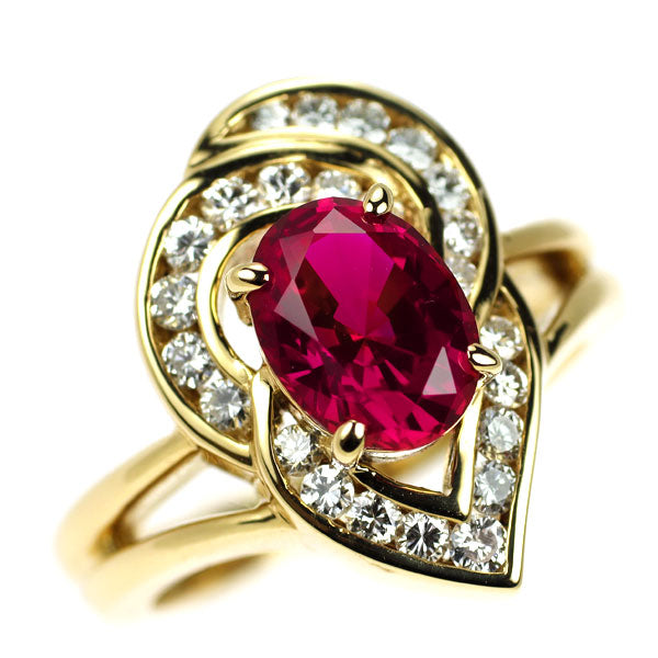 クレサンベール/京セラ K18YG 再結晶 ルビー ダイヤモンド リング 1.67ct D0.39ct