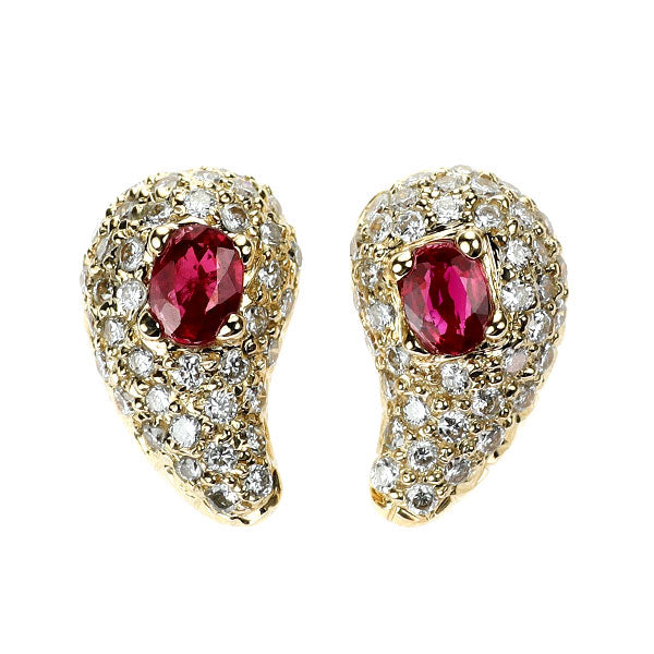 ミラショーン K18YG ルビー ダイヤモンド ピアス 0.36ct D0.60ct