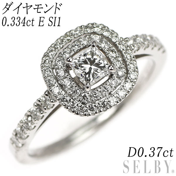 Pt900 プリンセスカット ダイヤモンド リング 0.334ct E SI1 D0.37ct