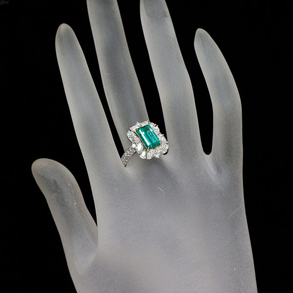 K18WG/YG エメラルド ダイヤモンド リング 1.87ct D1.80ct