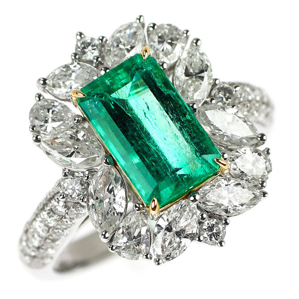 K18WG/YG エメラルド ダイヤモンド リング 1.87ct D1.80ct