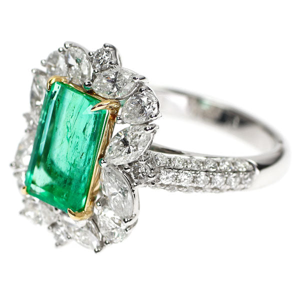 K18WG/YG エメラルド ダイヤモンド リング 1.87ct D1.80ct