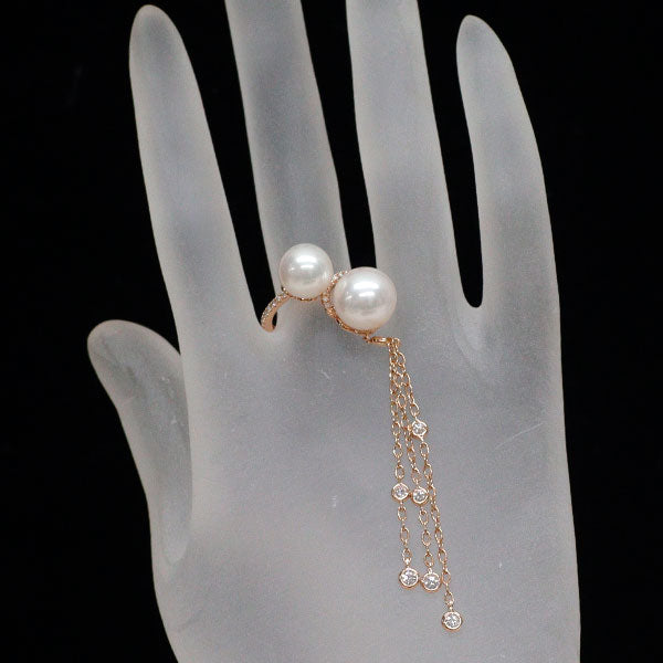 K18PG 淡水真珠 ダイヤモンド リング 径約8.9-10.4mm D0.438ct