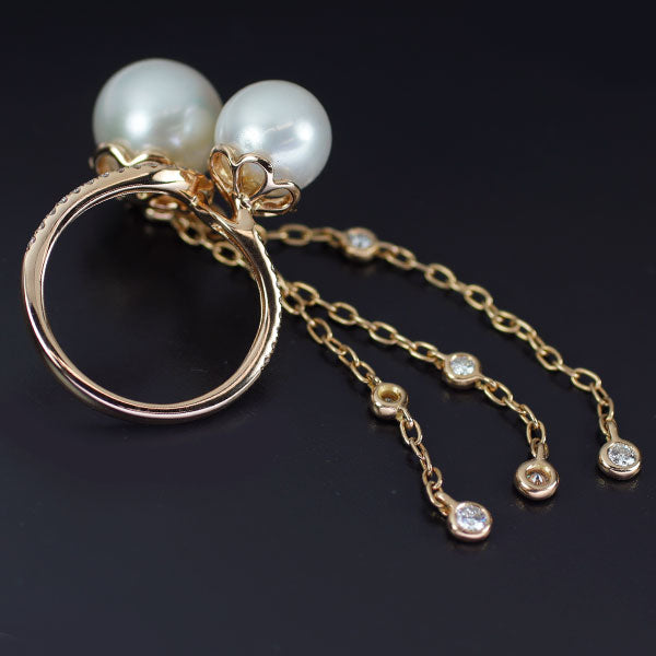 K18PG 淡水真珠 ダイヤモンド リング 径約8.9-10.4mm D0.438ct