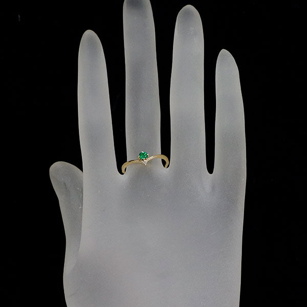 K18YG エメラルド ダイヤモンド リング 0.13ct D0.01ct