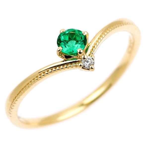 K18YG エメラルド ダイヤモンド リング 0.13ct D0.01ct