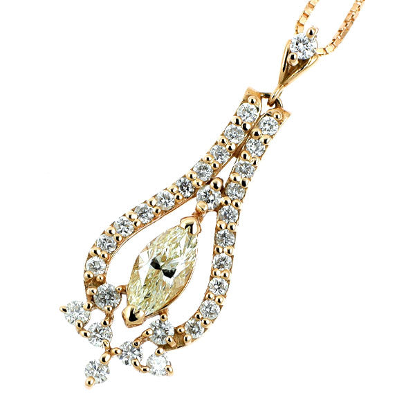 K18PG マーキスカット ダイヤモンド ペンダントネックレス 0.300ct D0.29ct