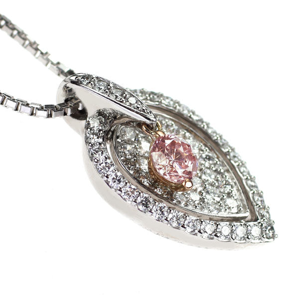希少 K18PG/Pt900/Pt850 天然ピンク/カラーレス ダイヤモンド ペンダントネックレス 0.257ct FP I1 D0.52ct パヴェ