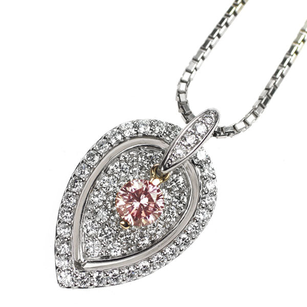 希少 K18PG/Pt900/Pt850 天然ピンク/カラーレス ダイヤモンド ペンダントネックレス 0.257ct FP I1 D0.52ct パヴェ