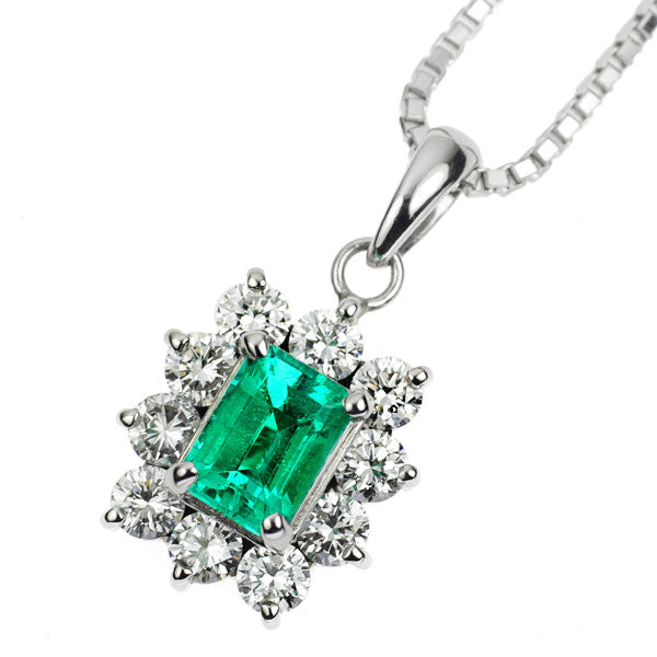 Pt エメラルド ダイヤモンド ペンダントネックレス 0.62ct D0.59ct