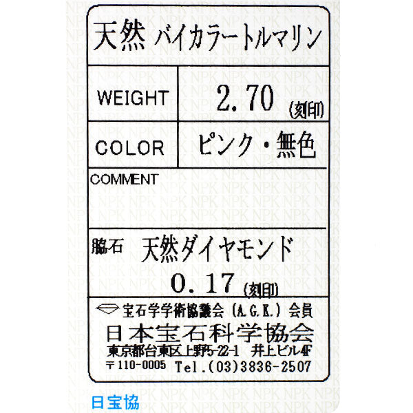 Pt900/ Pt850 バイカラー トルマリン ダイヤモンド ペンダントネックレス 2.70ct D0.17ct